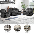  3-Piece Fabric Manual Recliner Sofa Set, Single Chair, Loveseat & 3-Seat Couch for Living Room Furniture