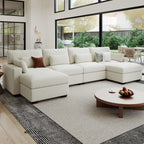 Hombryzy 146" Modular Sectional Sofa with Movable Ottoman, U-Shaped Deep Seat Cloud Couch for the Living Room, 6-Seat, Beige