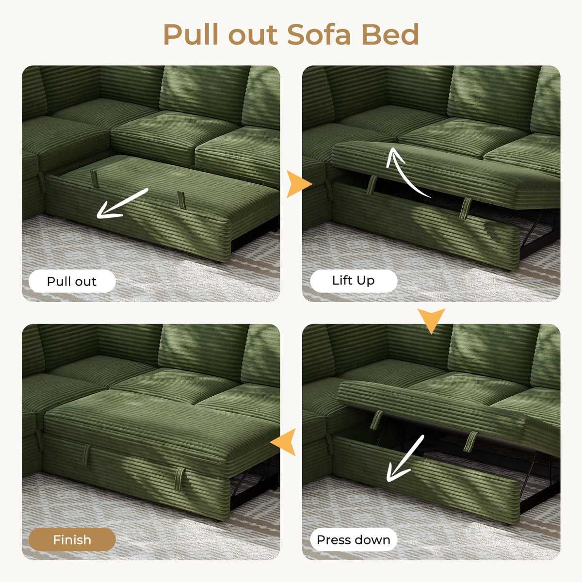  Sectional Sofa with Storage Seat L Shaped Couch with Reversible Chaise Convertible Sectional Couches for Living Room, Green