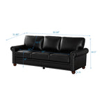 Classic Faux Leather Sofa, 3 Seaters Upholstered Couch with Nailhead Trim and Removable Cushions for Living Room Office Apartment