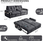 3-in-1 Convertible Sofa Bed, 77" Queen Size Loveseat Sleeper with Pull Out Bed,USB and Side Storage Pockets,Modern 2 Seater Small Couch for Apartment Living Room, Velvet Fabric,RV-Friendly,Dark Gray