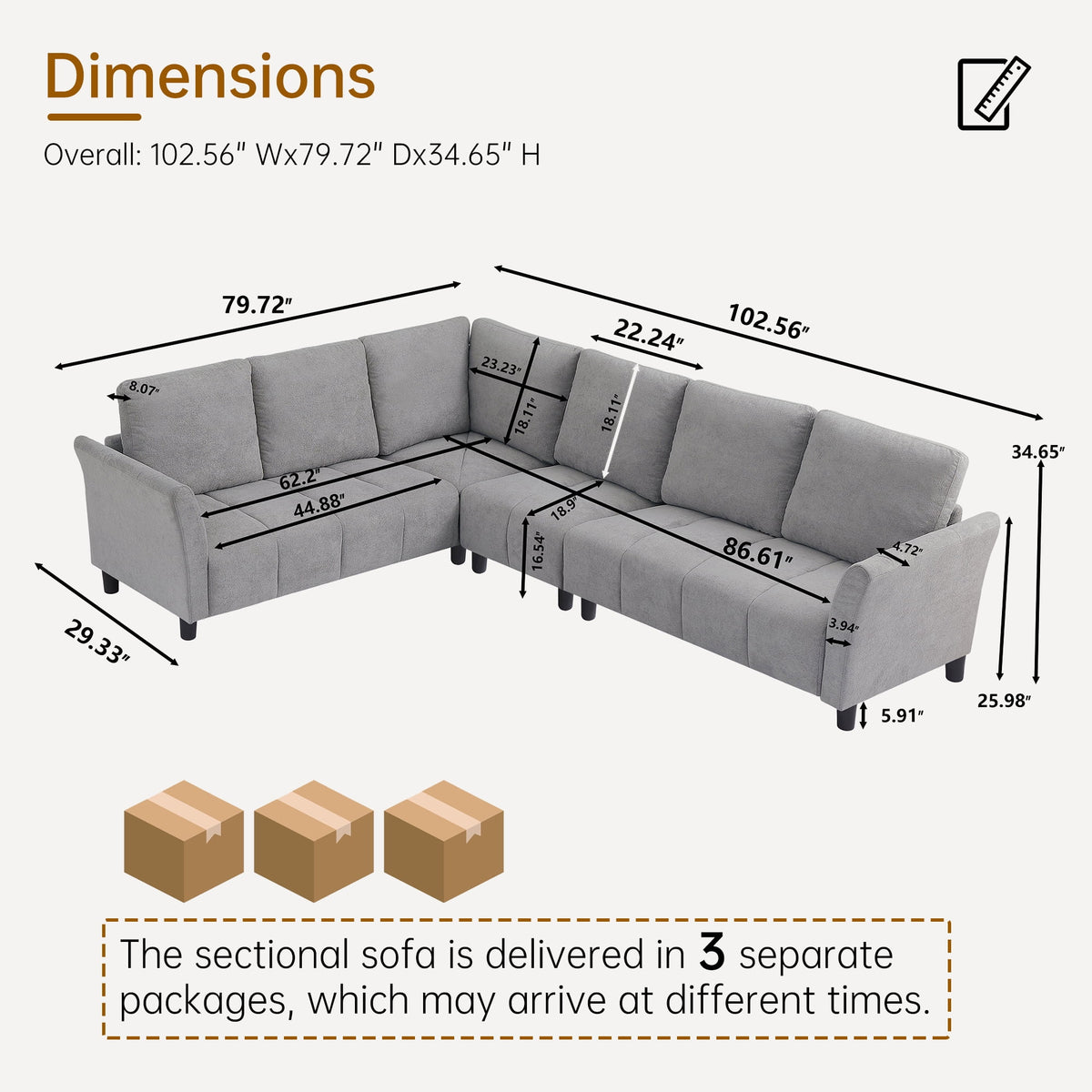  102" Convertible Sectional Sofa Couch,Upholstered Oversized Modern 6 Seat L Shaped Couch Corner Sofa Reversible Sofa Set for Living Room Apartment Office Studio