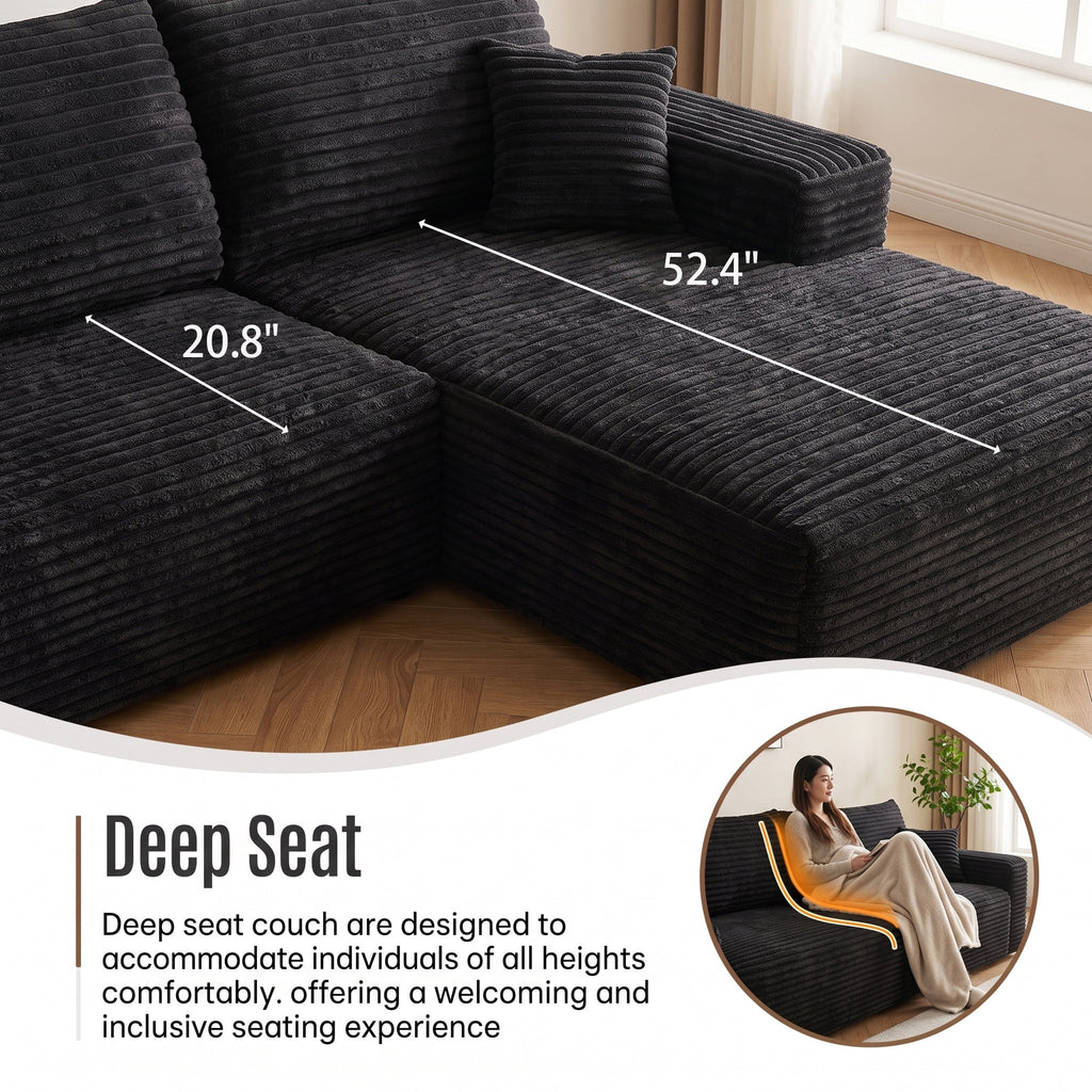 CKEASEAN 135" Corduroy Oversized U Shaped Modular Cloud Couch Sectional, Boneless Sectional Sofa with Left Facing Chaise & Ottoman, Compressed Boneless Couch for Living Room, No Assembly Required