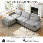  122" W L Shaped Sectional Sofa, Modern Chenille Deep Seat Cloud Couch with Movable Chaise, Plush Living Room Couches for Apartment, 3-Seater Light Gray