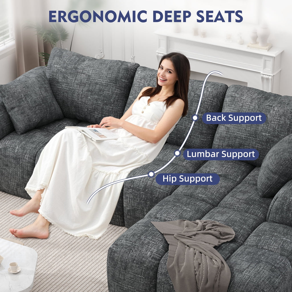  Sectional Sofa, 101" L-Shaped Modular Cloud Couch,Unique Chenille Fabric Couches and Sofas,Compression Sofa No Assembly Required(Deep Gray)