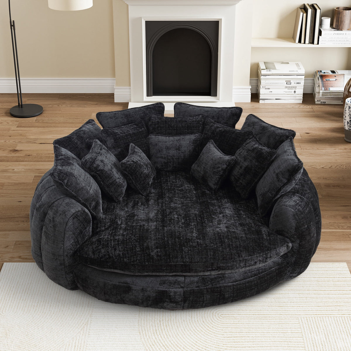 Rophefx 81.1" Oversized Round Chaise Lounge Sofa Bed,Fluffy Plush Cloud Couch with Deep Seat and 14 Pillows,Modern Comfy Couch for Living Room Apartment,Black