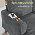 106" Corduroy Sofa for Living Room, U Shaped Couch, Wood Frame, Gray