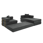  108" Modular Sectional Sofa Bed, Convertible Folding Sofa Bed, Modern Cloud Corduroy Boneless Sofa with Deep Seat, Fold-Out Futon Couch Bed for Living Room, No Assembly Required, Grey