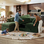 Hombryzy 103" Deep Seat Sectional Sofa with Storage, L Shaped Cloud Couch with Movable Ottomans for Living Room,Green
