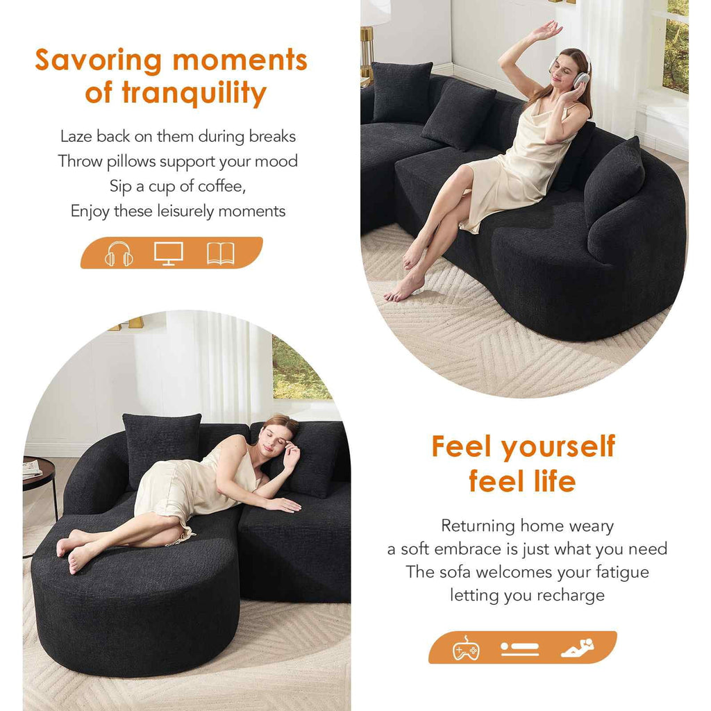 Timbernest 99" Cloud Sectional Couch, L-Shape Modular Chenille Sofa for Living Room, No Assembly Required, Black