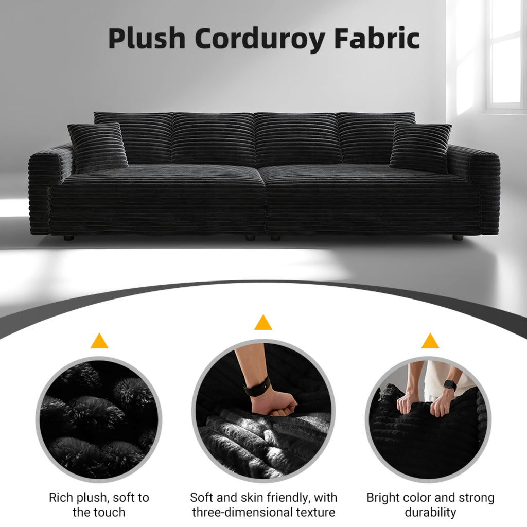 Alvantor 4-Seat Sofa with Movable Ottomans 102" W Corduroy Upholstered Deep Seat Couches L Shaped Convertible Chaise for Living Room, Apartment Black