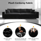 Alvantor 4-Seat Sofa with Movable Ottomans 102" W Corduroy Upholstered Deep Seat Couches L Shaped Convertible Chaise for Living Room, Apartment Black