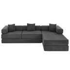  108" Modular Sectional Sofa Bed, Convertible Folding Sofa Bed, Modern Cloud Corduroy Boneless Sofa with Deep Seat, Fold-Out Futon Couch Bed for Living Room, No Assembly Required, Grey