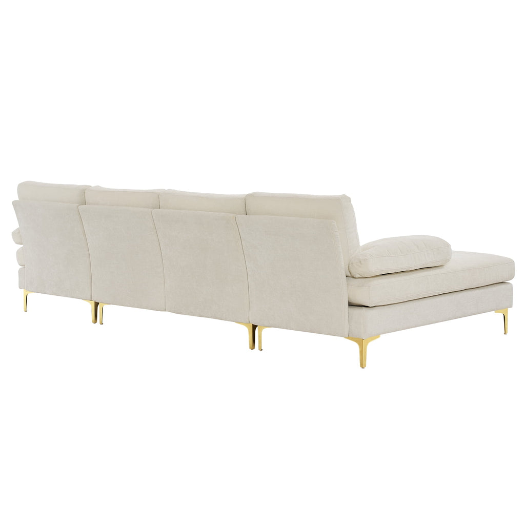 Zimtown Convertible Sectional Sofa,U Shaped Couch with Double Reversible Chaise, Chenille Fabric Fabric Sectional Couch with Metal Feet Beige