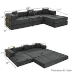  108" Modular Sectional Sofa Bed, Convertible Folding Sofa Bed, Modern Cloud Corduroy Boneless Sofa with Deep Seat, Fold-Out Futon Couch Bed for Living Room, No Assembly Required, Grey