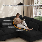 Wiilayok 130" Corduroy U-Shaped Modular Sectional Sofa 6-Seat Cloud Fluffy Couch Set for Living Room with Ottoman, USB Port, Cup Holder, Storage, Black