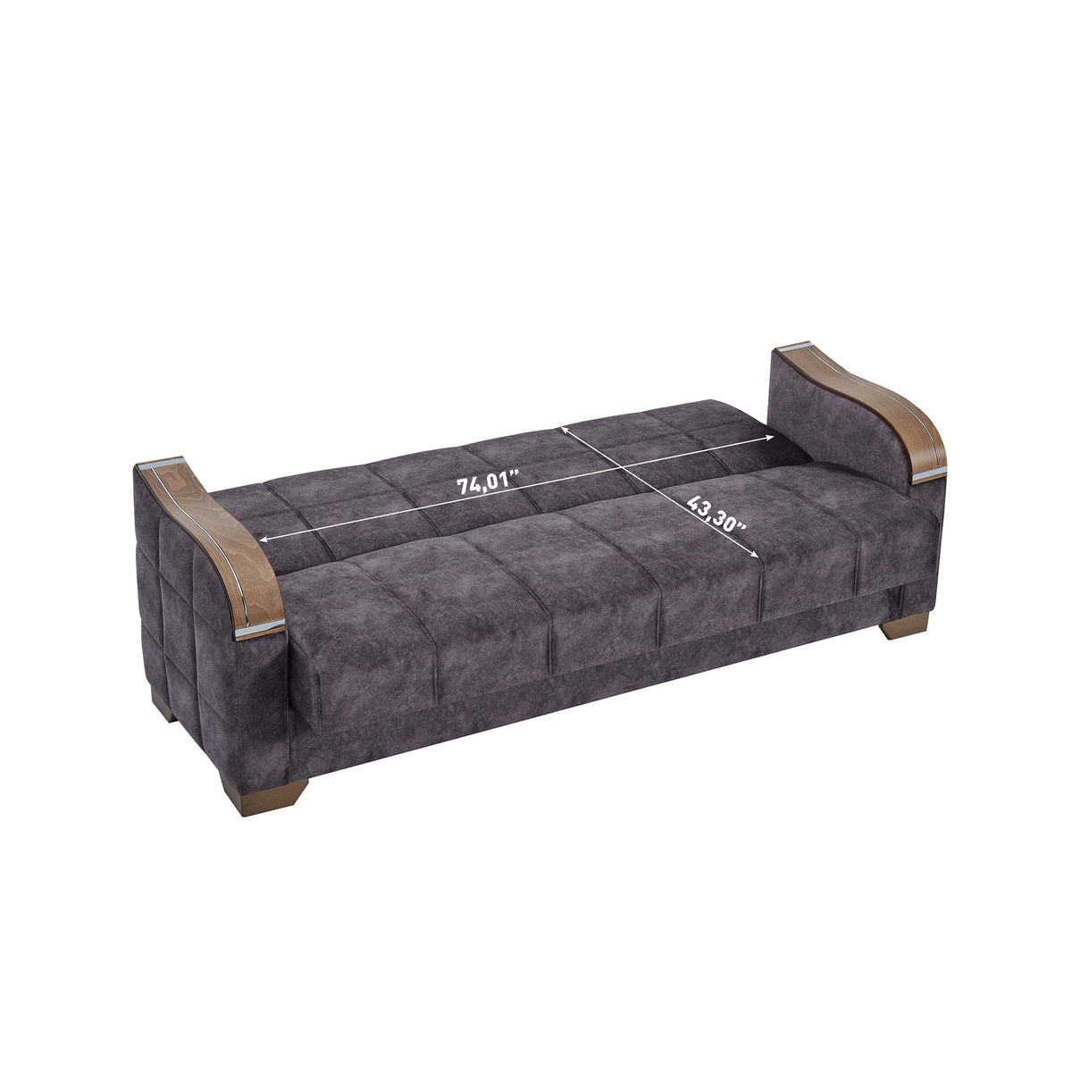 Ottomanson 88" Convertible Sofa Couch for Living Room, Suede Modern Sofa Bed with Storage, Brown