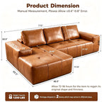  115" Leather Cloud Sectional Sofa Oversized Boneless Couch Modular L-Shaped Sofa for Living Room, Left Chaise, Brown