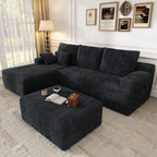104 Modular L-Shaped Sectional Sofa with Chaise - No Assembly Required Boneless Corduroy Couch, High Resilience Foam, Deep Black