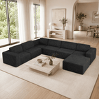 160" Oversized Boneless Sectional Couch Bed for living room, 7 Seats, Corduroy Modular U Shaped Sofa, Big Comfy Home Apartment Furniture, No Assembly Needed, Black