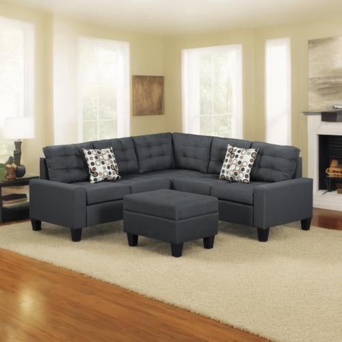 ASINMAK L Shaped Fabric Sectional Sofa with Couch and Ottoman, Gray