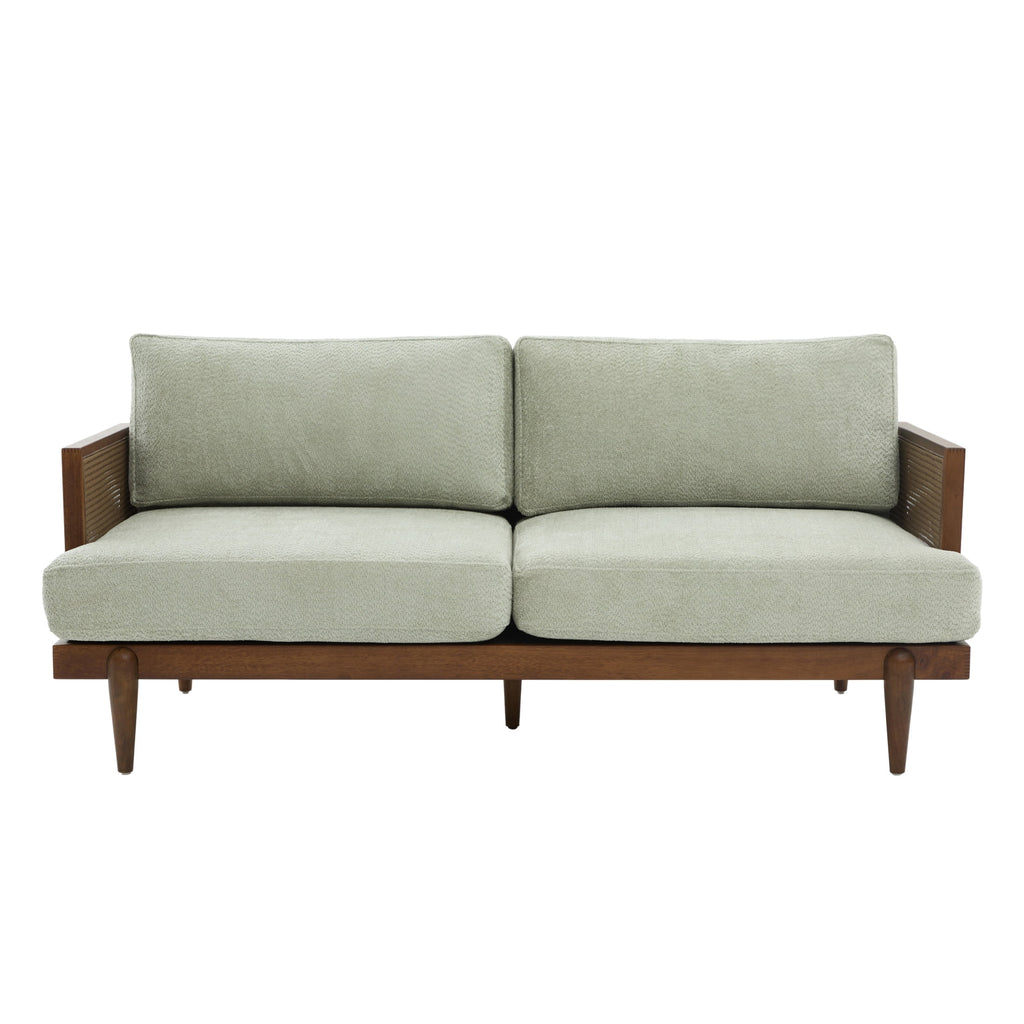 Christopher Knight Home Vintage 72? Rattan 3-Seat Sofa with Solid Wood Frame, High-Rebound Cushions, Light Green