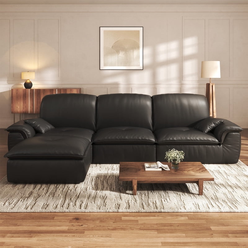 Patbrela Sectional Sofa, 110" L-Shaped Deep Seat Couch, Modular Sofa with Back Cushion for Living Room, PU Leather Boneless Sofa, No Assembly Required, Black