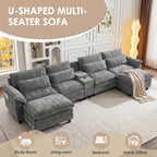 UBERLYFE 157" U Shaped Cloud Modular Sectional Sofa, Double Chaise with USB Charging, Hidden Storage & Cup Holders, Living Room Furniture, Gray