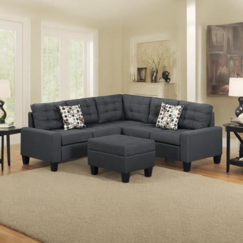 ASINMAK L Shaped Fabric Sectional Sofa with Couch and Ottoman, Gray