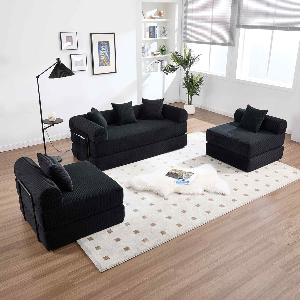 Timbernest 106" Oversized L-Shaped Cloud Couch, Convertible Sleeper Sofa, Folding Corduroy Sofa Bed for Living Room, Black