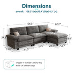 DoMaDing 108" L Shaped Modular Sectional Cloud Sofa, Sofa Couch for Living Room, Comfortable Couch with Modular Design, Sturdy Frame, Dark Gray
