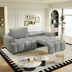FFH 90.2" Pull Out Sofa Bed with Storage, 3-in-1 Convertible Sleeper Sofa King Size, Modern 4-Seater Teddy Couch for Living Room, Gray