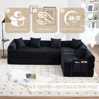 Timbernest 106" Oversized L-Shaped Cloud Couch, Convertible Sleeper Sofa, Folding Corduroy Sofa Bed for Living Room, Black