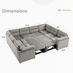  114 inch Sectional Sleeper Sofa with Pull Out Bed Convertible Corduroy Modular Sofa Upholstered Sofa Bed for Living Room Gray