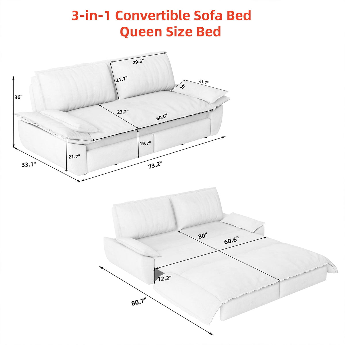 Firscook 73.2" Queen Pull Out Sofa Bed, Velvet Convertible Sleeper Couch for Small Spaces, Gray