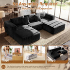 NNSNG 110"U-Shaped Sectional Sofa,5-Seater Boneless Couch Soft Corduroy Fabric Sofa for Living Room,No Assembly Required ,Black