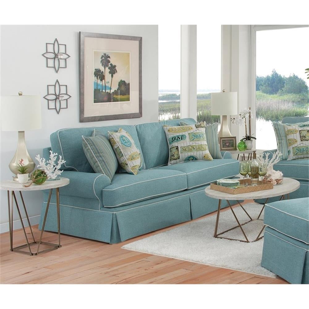 American Furniture Classics Model 8-040M-S275A Coastal Aqua Series Sleeper Sofa with Four Accent Pillows