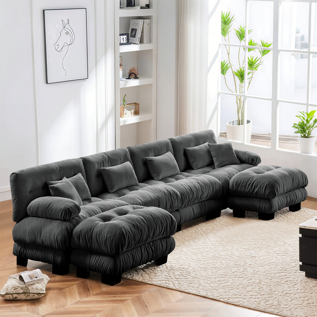 FFH 173.2" Modular Sectional Sofa, U Shaped Couch for Living Room, 4-Seater Comfy Cloud Couch with Deep Seat (Chenille Dark Gray, 4 Seater with 2 Ottomans)