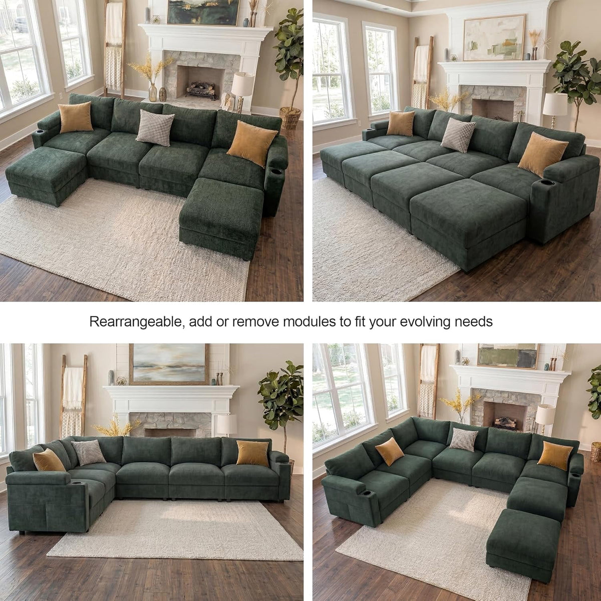 Oversized Modular Sectional Sofa,L Shape 6-Seat Cloud Couch,Comfy Chenille Deep Seat Sofa for Living Room, Apartment,Green