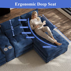 Rophefx 134" Oversized U Shaped Modular Sectional Sofa, 6 Seater Chenille Cloud Couch with Storage Console, Cup Holders and USB Ports for Living Room,Blue