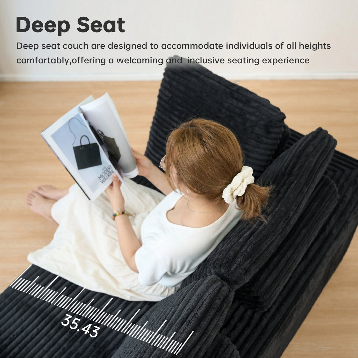  138.5" Sectional U Shaped Couch,Black Sectional Cloud Boneless Sofa For Living Room,Plush Corduroy Couches With Deep Seat Chaise Lounge,No Assembly Required