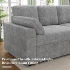VANACC Sofa Bed, Adult Sleeper Sofa with Storage Chaise, Pull Out Couch for Bed Room, Gray Chenille