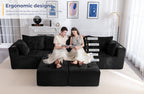 BYBYME Cloud Sectional Couch with U-Shape Chaise Modern Comfy Modular Corduroy Sofa for Living Room,Tufted 6-Seat Sleeper Chair with 2 Ottoman,Sofa in A Box,No Assembly Required,Black