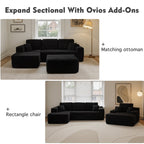  106" Boneless Sectional Couch, Deep Seat Modular L-Shaped Sofa with Chaise for Living Room, Apartment, Black (Corduroy)