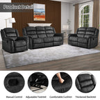  3-Piece Fabric Manual Recliner Sofa Set, Single Chair, Loveseat & 3-Seat Couch for Living Room Furniture