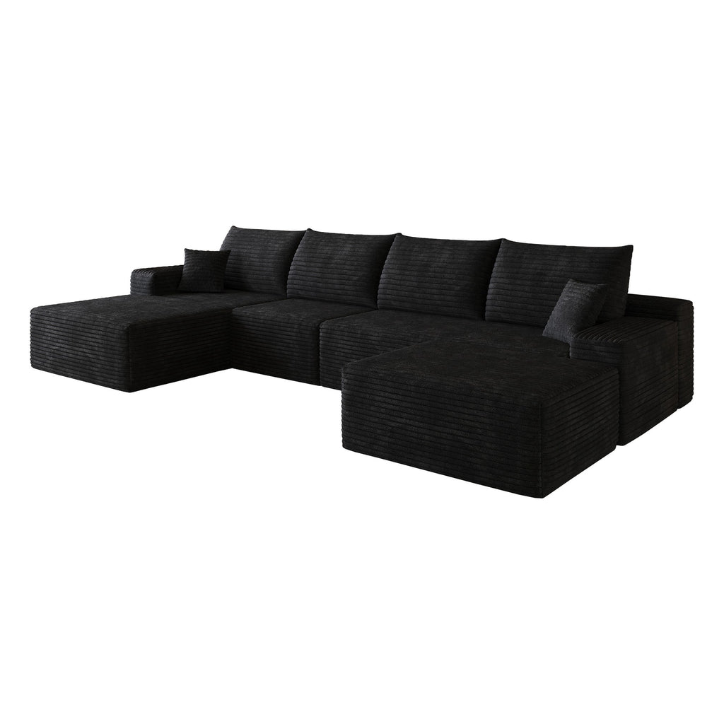 CKEASEAN 135" Corduroy Oversized U Shaped Modular Cloud Couch Sectional, Boneless Sectional Sofa with Left Facing Chaise & Ottoman, Compressed Boneless Couch for Living Room, No Assembly Required