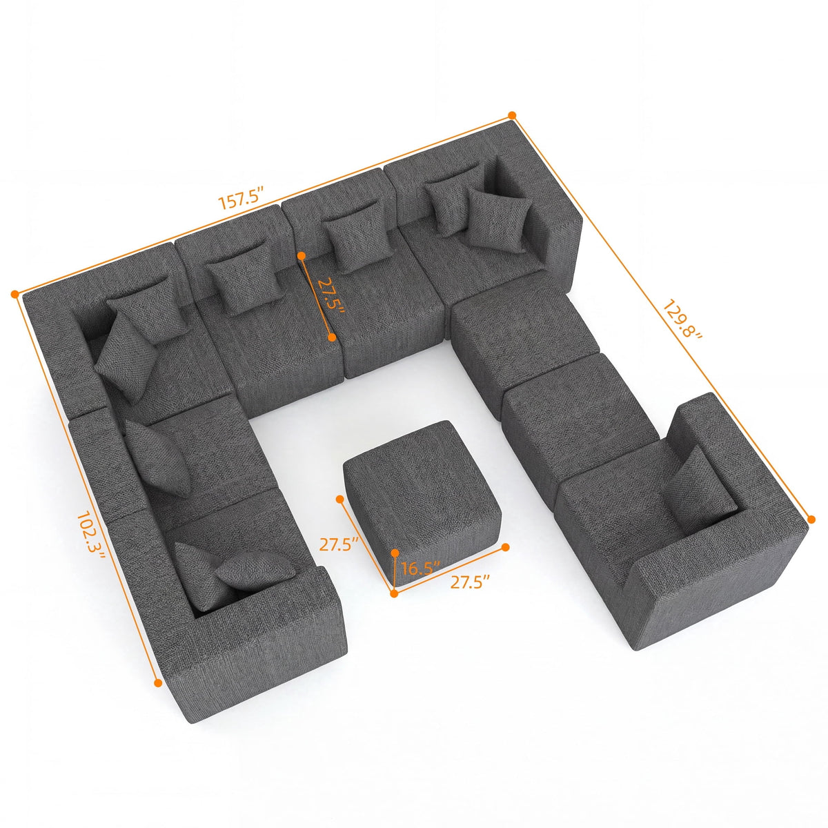  10-Piece Oversized Modular Sectional Sofa Set, 160" Mega U-Shaped Boneless Cloud Couch with Ottomans, Luxury Chenille Fabric Theater Seating, Extra Deep Seat for Living Room, Dark Gray