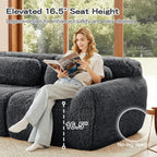 Homefun 114" L-Shaped Plush Sectional Sofa with Movable Ottoman No Assembly 32D Sponge Anti-Slip Bottom,Dark Grey