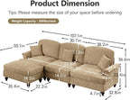 Modular L Shaped Sectional Couch with Ottoman, Chaise Lounge Sofa with Removable Ruffles Pleats Skirts, 3-Seat Deep Seat Sofa for Living Room, Light Coffee