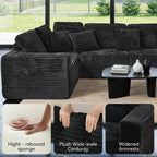  135.5" Sectional Couch, Black U Shaped Sofa for Living Room, Boneless Cloud Couch with Chaise,6-Seater, Corduroy Fabric, Freely Configurable Layout